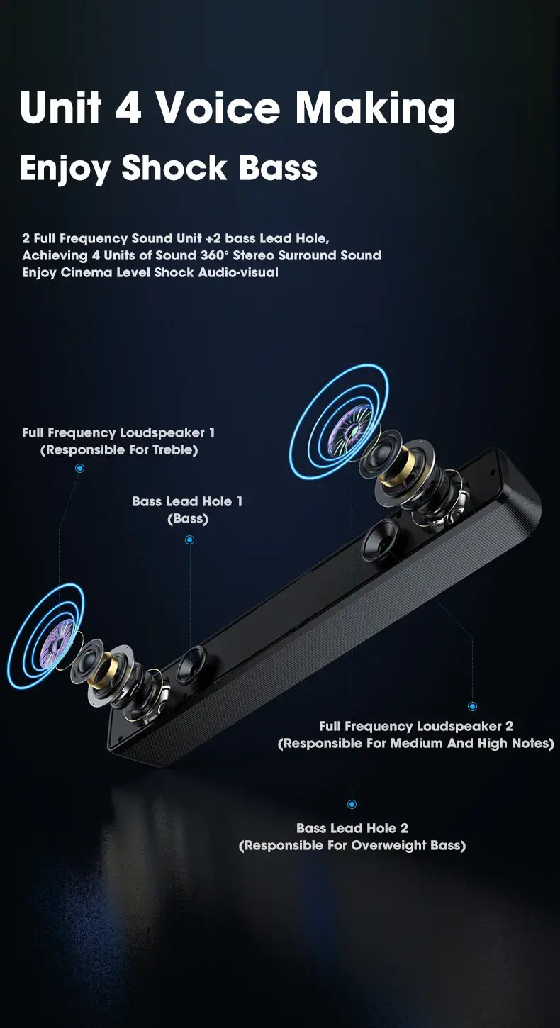 PC Soundbar Wired and Bluetooth Speaker USB Powered Soundbar for TV Pc Laptop Gaming Home Theater Surround Audio System