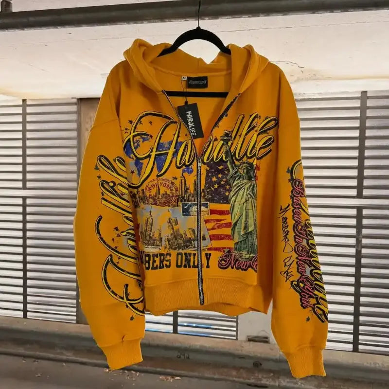 Retro letter printing zipper sweatshirt jacket casual men and women fashion personality design hoodie Y2K hip-hop streetwear