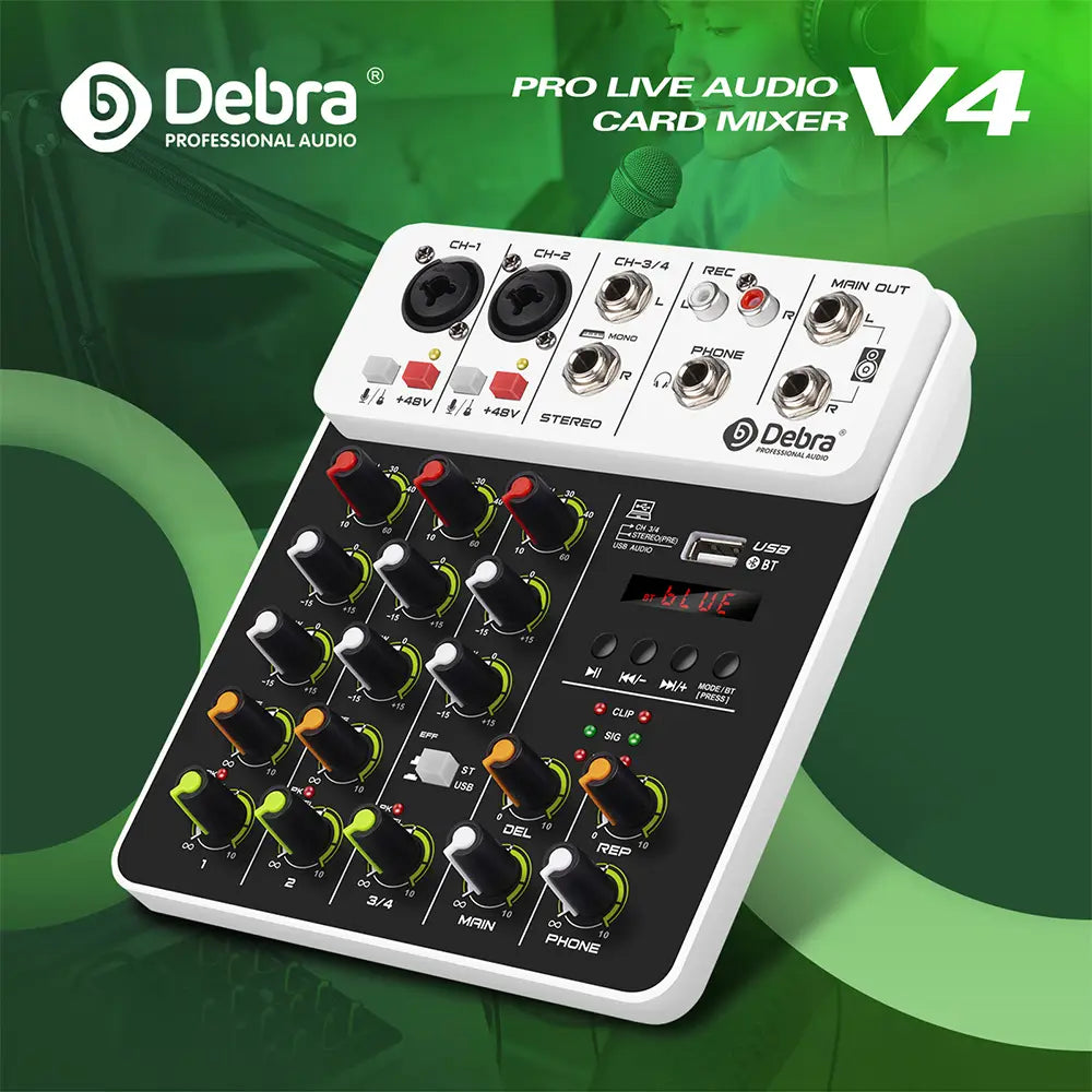 4/8 Channel Audio Mixer DJ Controller Sound Mixing Console With Bluetooth Phantom Power Delay Repaeat Effect For PC Recording