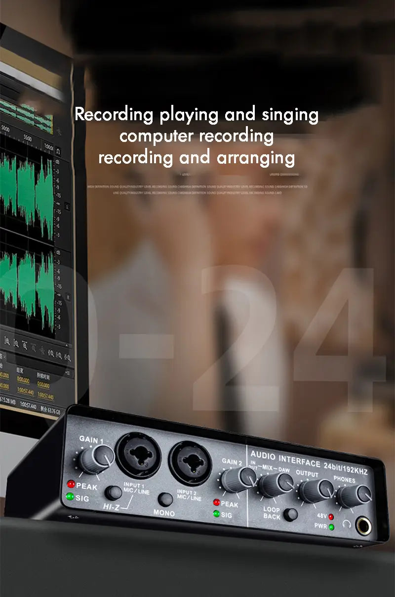 Professional Sound Card Audio Mixer for Electric Guitar - Channel Monitoring Live Recording Studio Singing - USB Interface