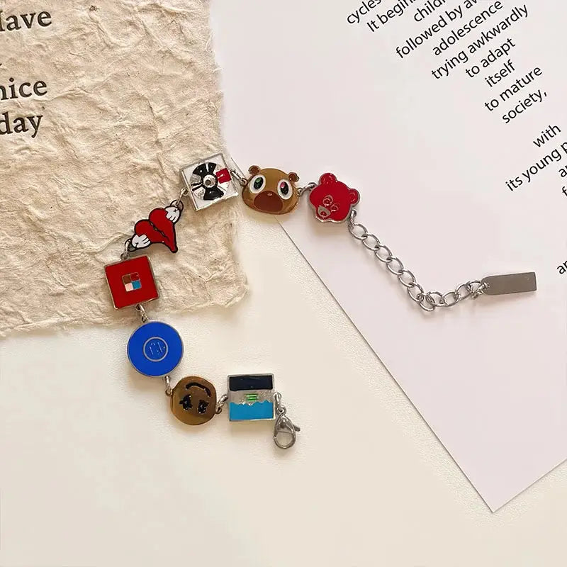 Art Album Bracelets Kawaii Kanyeing Dropouted Bear Vintage Hip Hop Metal Cuff Bangles Jewelrys Men Women Fashion Trendy Chains