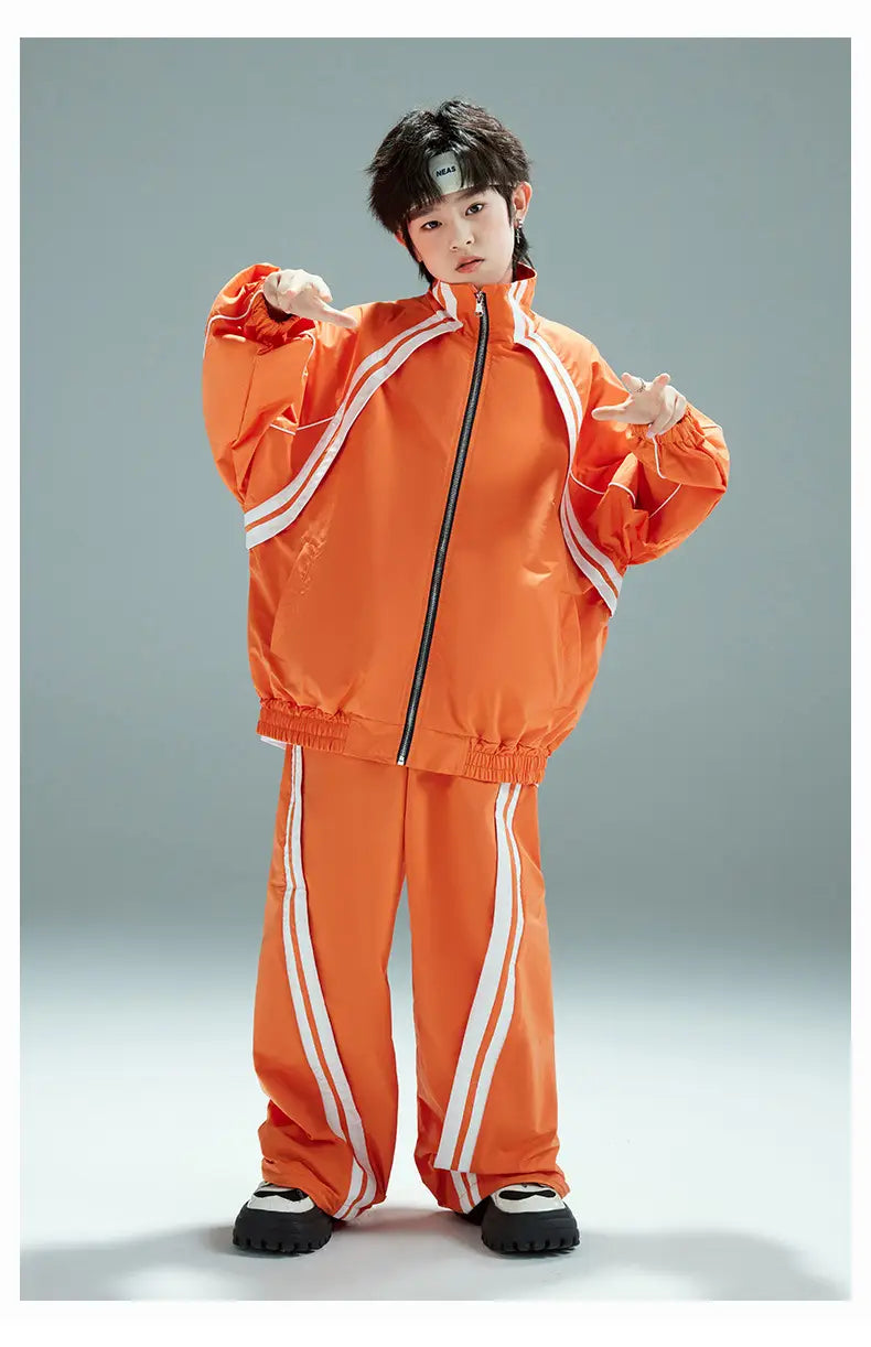 Hip Hop Children Costumes Boy Girl Streetwear Fashion Loose Casual Sports Jacket Pant Suits Kids Coat Trousers Sets Tracksuit