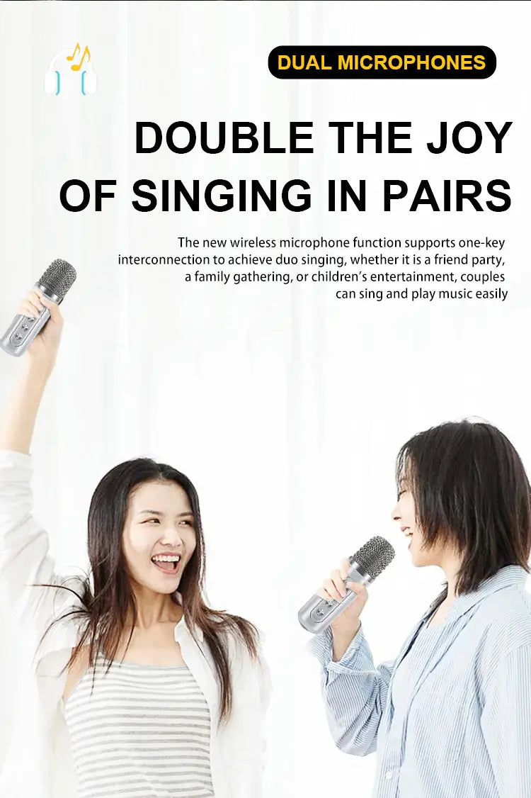 Karaoke Machine for Adults Portable Bluetooth Karaoke Microphone Singing Speaker Karaoke Player with 2 Wireless Mic Home Party