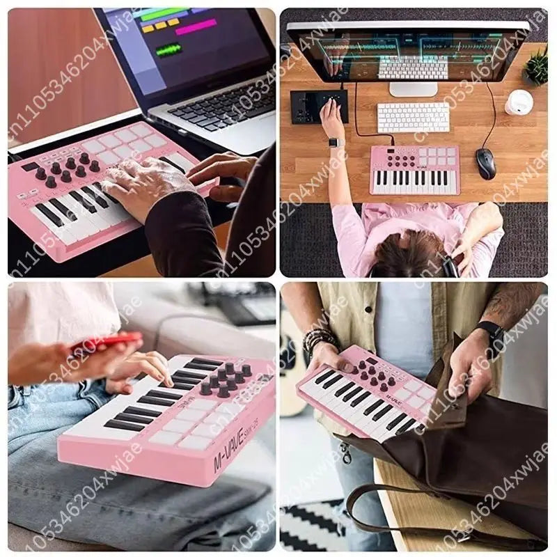 25 Key Portable MIDI Keyboard Controller with Drum Pads Wireless Bluetooth Connectivity for Music Production