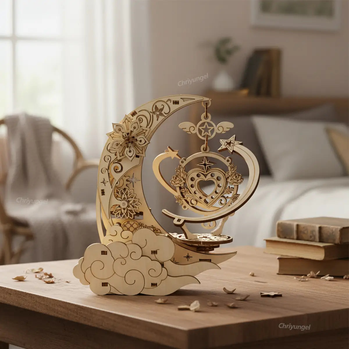 3D Wooden Puzzle Moon Star Model Music Box Building Kits Rotating Craft Decor Educational STEM Toy Gift for Adults Teens Kids