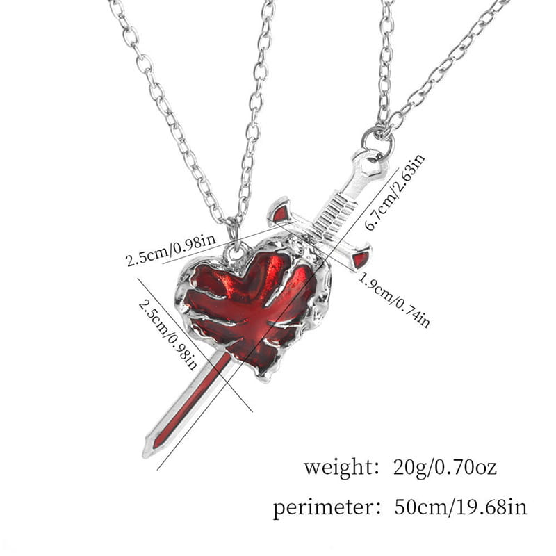 2pcs Swords Heart Pendant Necklaces for Women Men Cool Punk Heart Matching Necklaces Couple Friendship Fashion Jewelry Gift