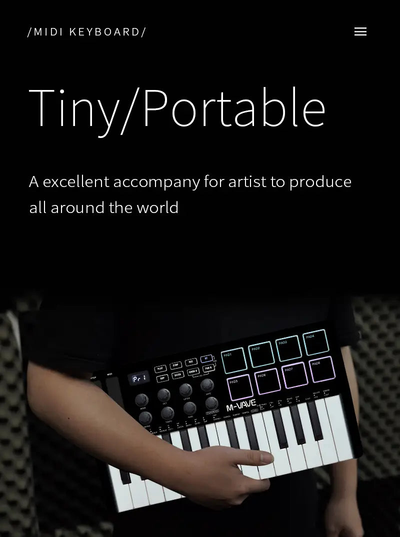 M-VAVE MIDI Pad Controller Keyboard USB 25 Key Mini RGB Drum Pads 8 Knobs and Music Production Software Assignable Knobs