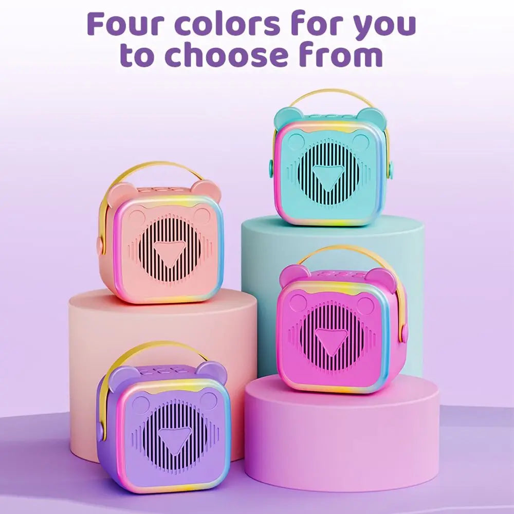Portable Mini Karaoke Machine 3.5mm Earphone HIFI Surround Mini Home Karaoke Speaker Wireless Microphones RGB Lights
