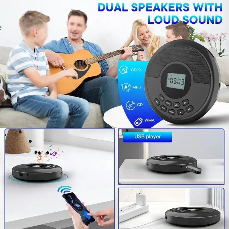 CD Player with Speaker Stereo and Headphones Bluetooth USB MP3 Music U Disk Album Players Portable Rechargeable Discman Walkman