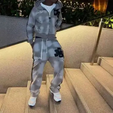High Street Europe and America Style Trend Sports Set Street Hip Hop Cool Element Gothic Hoodies and Casual Pants Men’s Set
