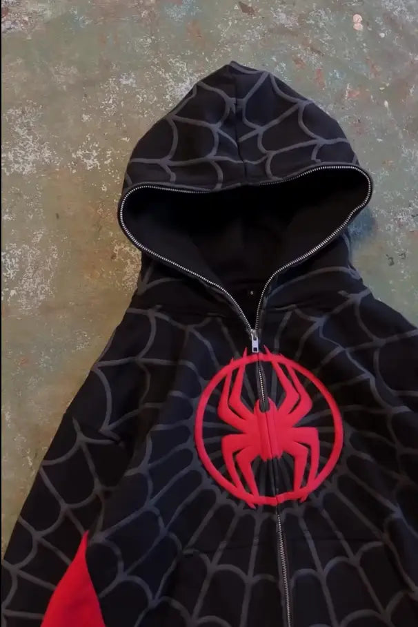 American Spider Pattern Embroidery Zip Up Hoodie Y2K Mens Womens Gothic Harajuku Jacket Fashion Hoodie Sweatshirt Casual Clothes