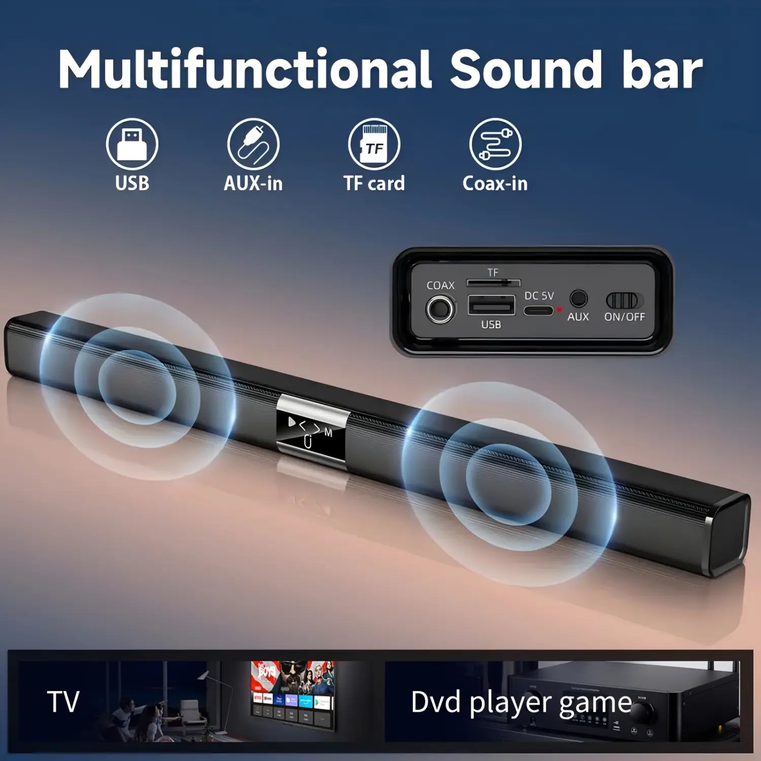 Soundbar Cinema Soundbar Hifi Wireless Bluetooth Speaker Home Theater Tv Computer Echo Wall Wall-Mounted Stereo Surround Sound Fm Radio
