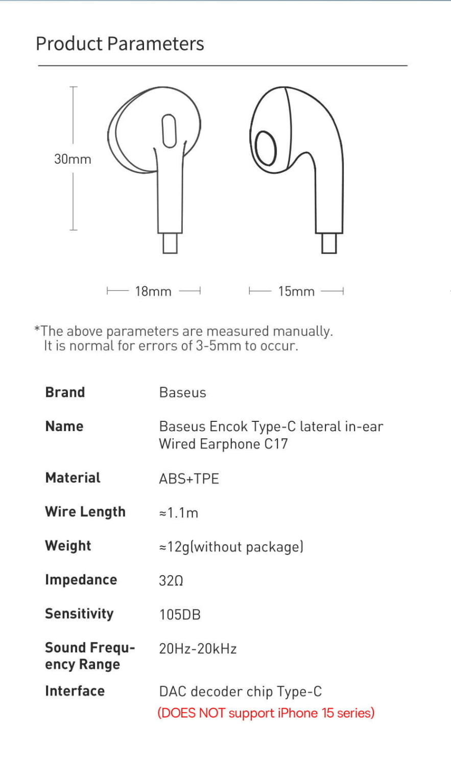 Baseus C17 Wired Earphone Type-C with Mic in-ear Wired Headphones For Xiaomi Samsung NOTE 10 NOTE 20 S21 S20 Cellphone Headsets