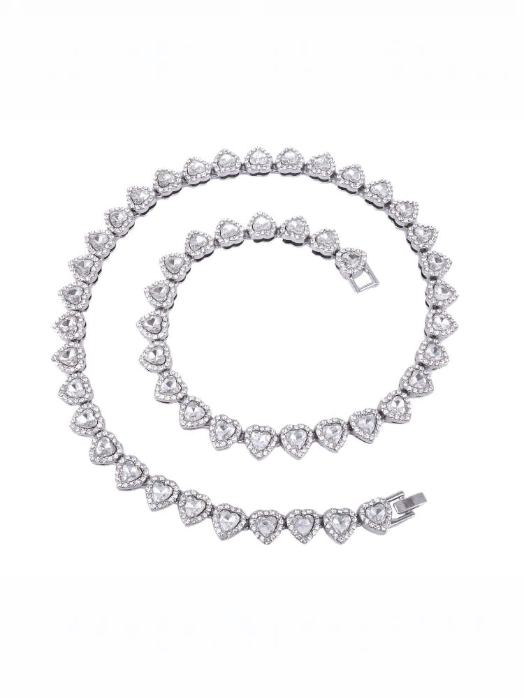 45CM New Hip Hop Tennis Chain Bracelet Necklace Shiny Heart Rhinestone CZ Fashion Rock Party Jewelry
