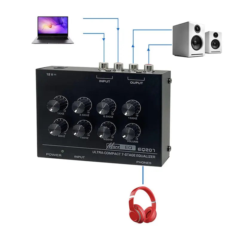 Preamp EQ207 7 Band Equalizers Sound Modifiers DC12V Power Input Audio Mixer EU Plug