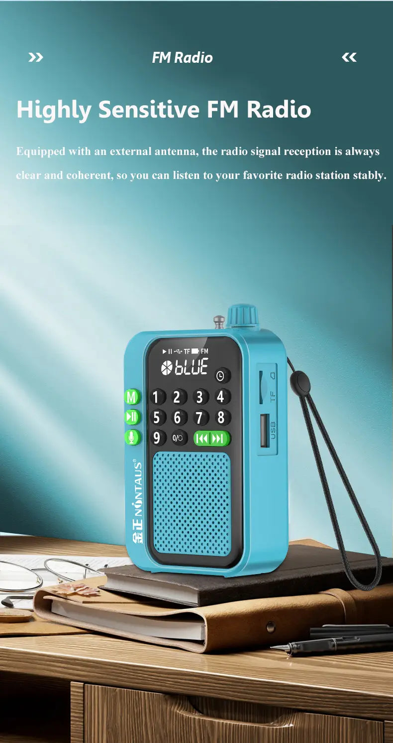 Mini Portable FM Radio Best Reception Radios 5W Wireless Bluetooth Speaker TF Card U Disk Music MP3 Player Support HD Rcording