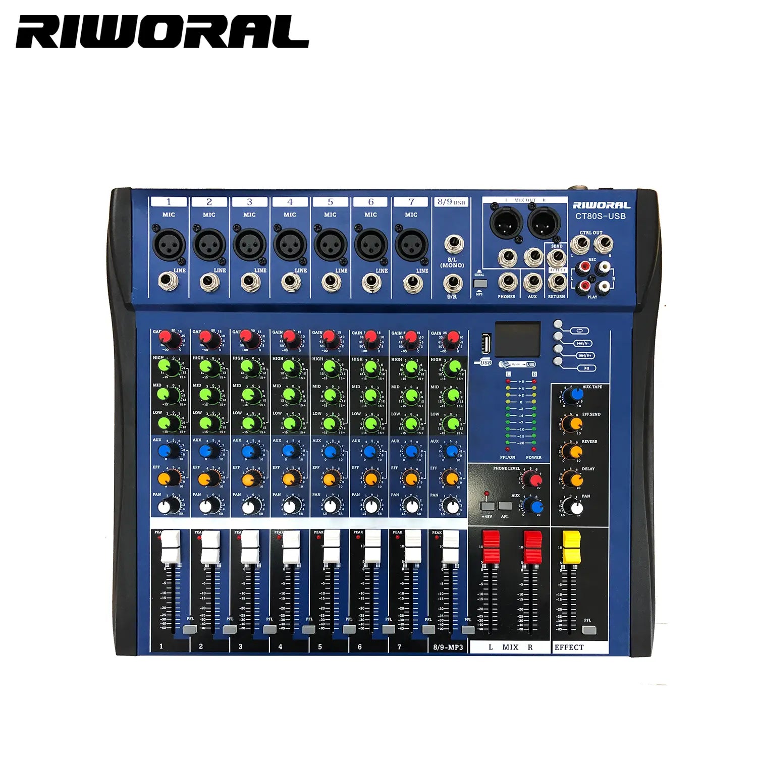 CT60S 6 Channels Professional Studio Audio Mixer USB DJ Sound Mixing Console 48V Phantom Powers