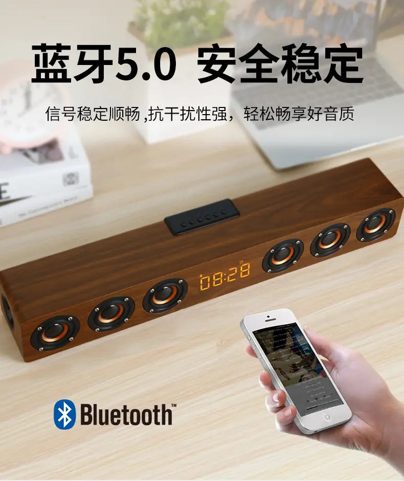 6 Speakers Wooden Bluetooth Speaker Sound Bar TV Echo Wall Home Theater Sound System 3D Stereo Surround Sound Bar for PC/TV