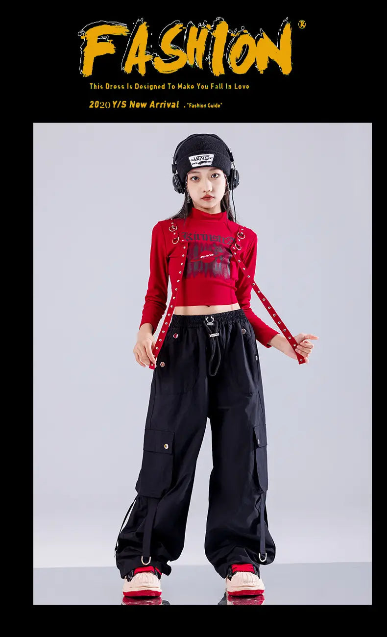 Hip Hop Girls K-pop Fashion Crop Top Street Dance Cargo Pants Plaid Skirts Kids Streetwear Children Jazz Girl Group Clothes Sets