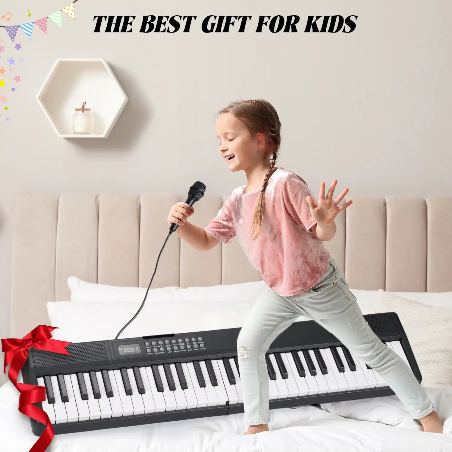 61 Keys Portable Keyboard Piano 1000 Tones 150 Demo Songs Folding Electronic Keyboard Piano Black