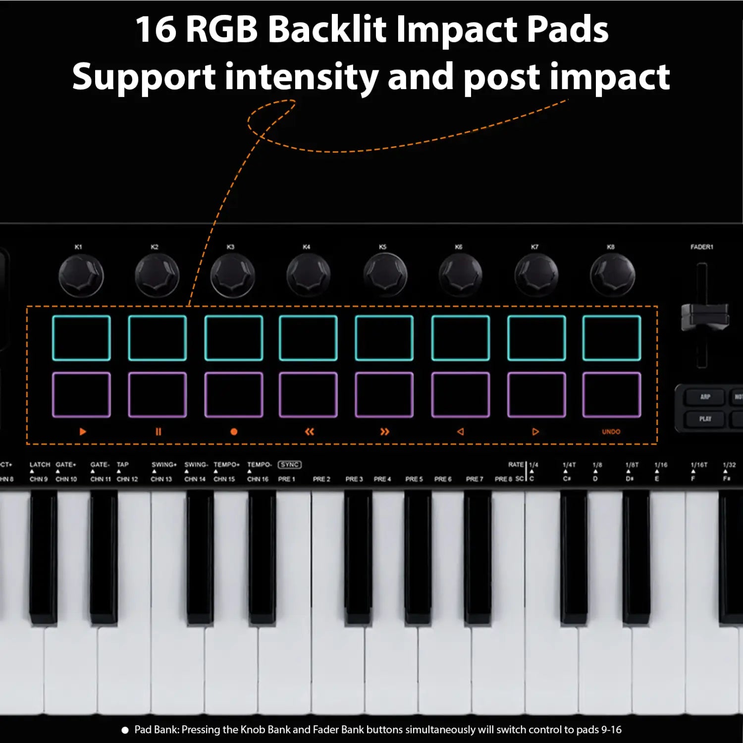 M-VAVE 37 Key MIDI Keyboard Controller with 16 RGB Pads 8 Knobs 4 Faders Synthesizer Engine BT Wireless for Music Production DAW