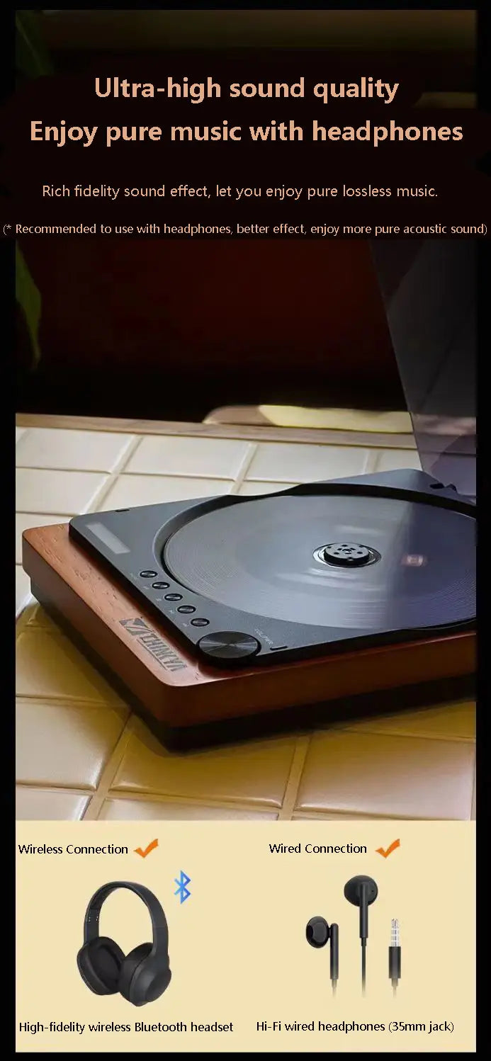 Wooden HIFI CD Player Bluetooth 5.1 Digital Optical Output USB Lossless Playback Wooden CD Music Player Infrared Remote Control