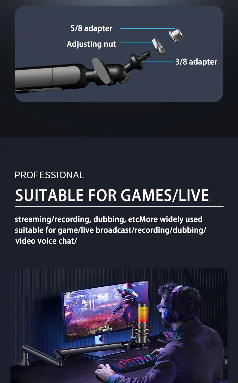 Professional recording studio metal thin microphone arm with cable management microphone stand,For Shure SM7B SM7dB MV7 AM8-K688