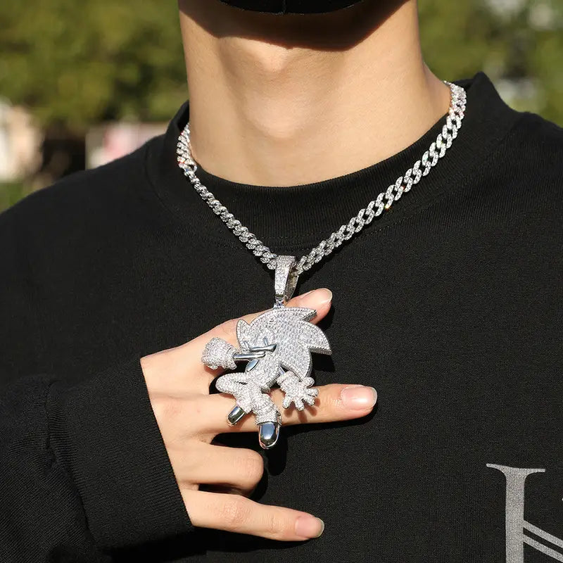 Hip Hop 5A+ CZ Stone Paved Bling Iced Out Cartoon Characters Pendants Necklaces for Men Rapper Jewelry Blue Red Silver Color