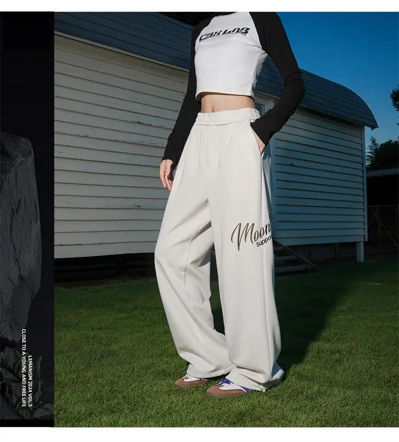 Men’s Hip Hop Fashion Letter Printed Wide Leg Pants 2025 Y2K Streetwear Baggy Straight Pantalones Hombre New Gym Sports Trousers