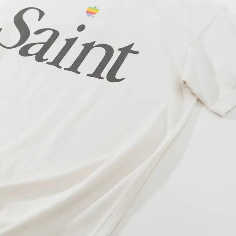 Hip Hop Retro Racing Style Graffiti Color Blocking Saint Micheal T-Shirt Men Women High Quality Oversized T Shirt Tee Tops