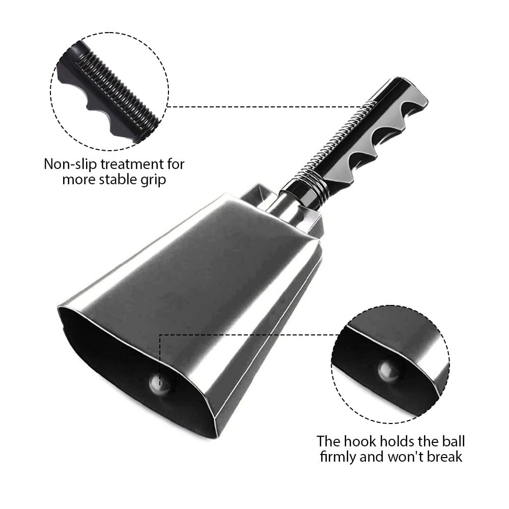 10 Inch Cowbell Noise Makers Percussion Musical Instrument Iron Decorations School Hand Bells with Handle for Games Sports