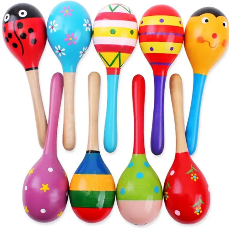 Large Montessori Baby Toy Wooden Colorful Musical Instrument Rattle Shaker Sand Hammer Bell Kids Children Early Learning Toys