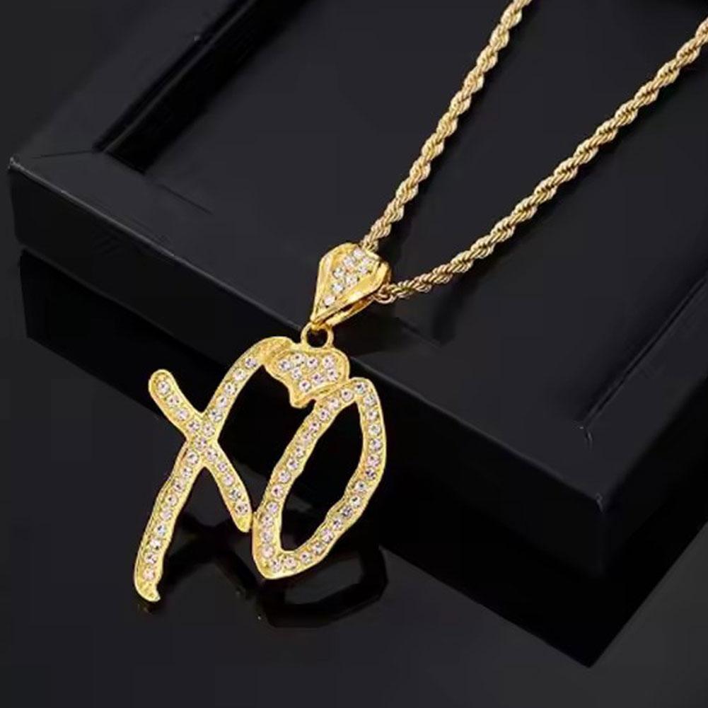 Fashion XO Necklace Cubic Zirconia Letter Pendant Sweater Chain Light Luxury Hip Hop Party Jewelry Accessories For Men Women