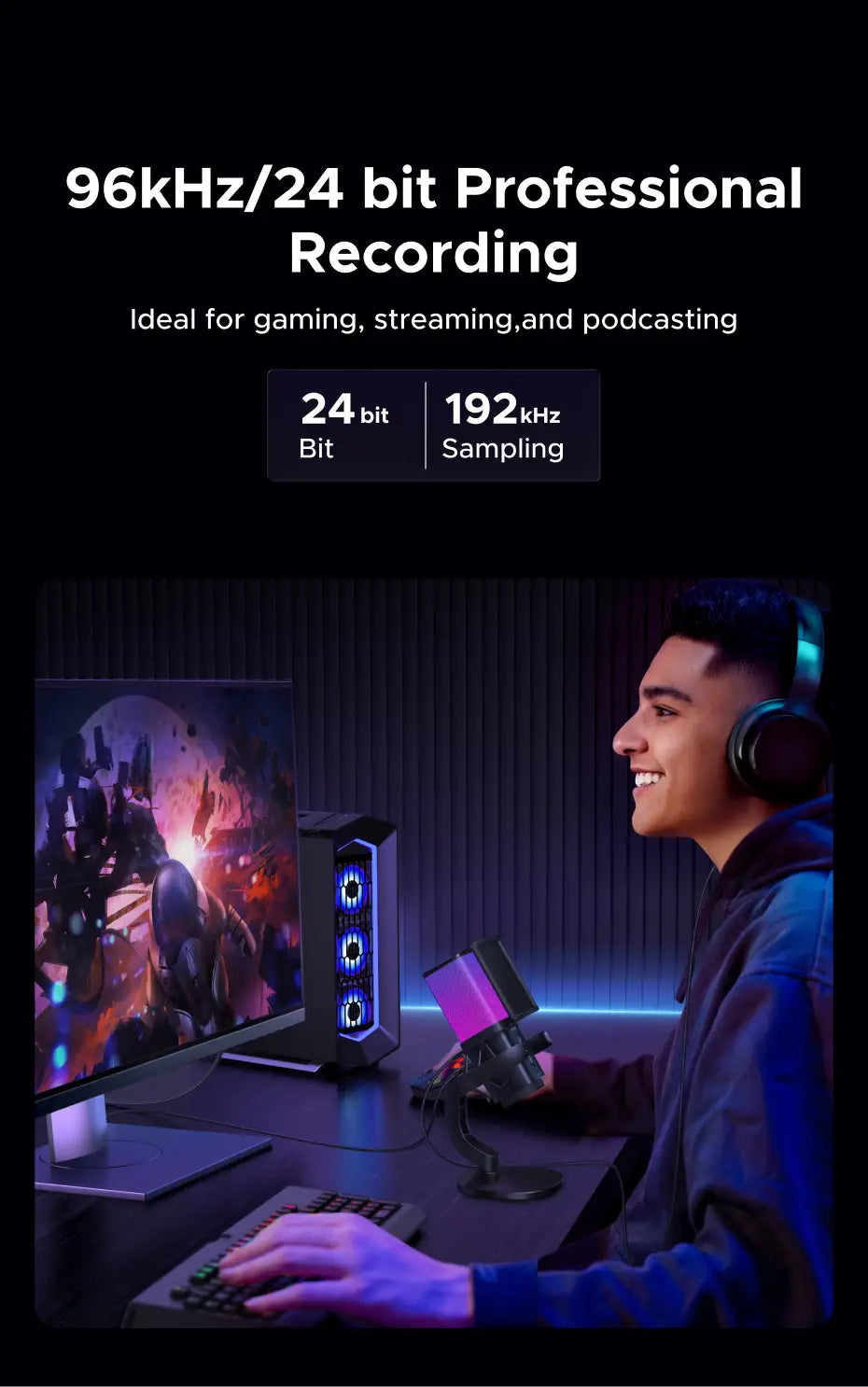 UGREEN USB Microphone with Touch Mute Button and RGB Lighting Suitable for PC Mac Gaming Karaoke Recording Streaming Podcasting