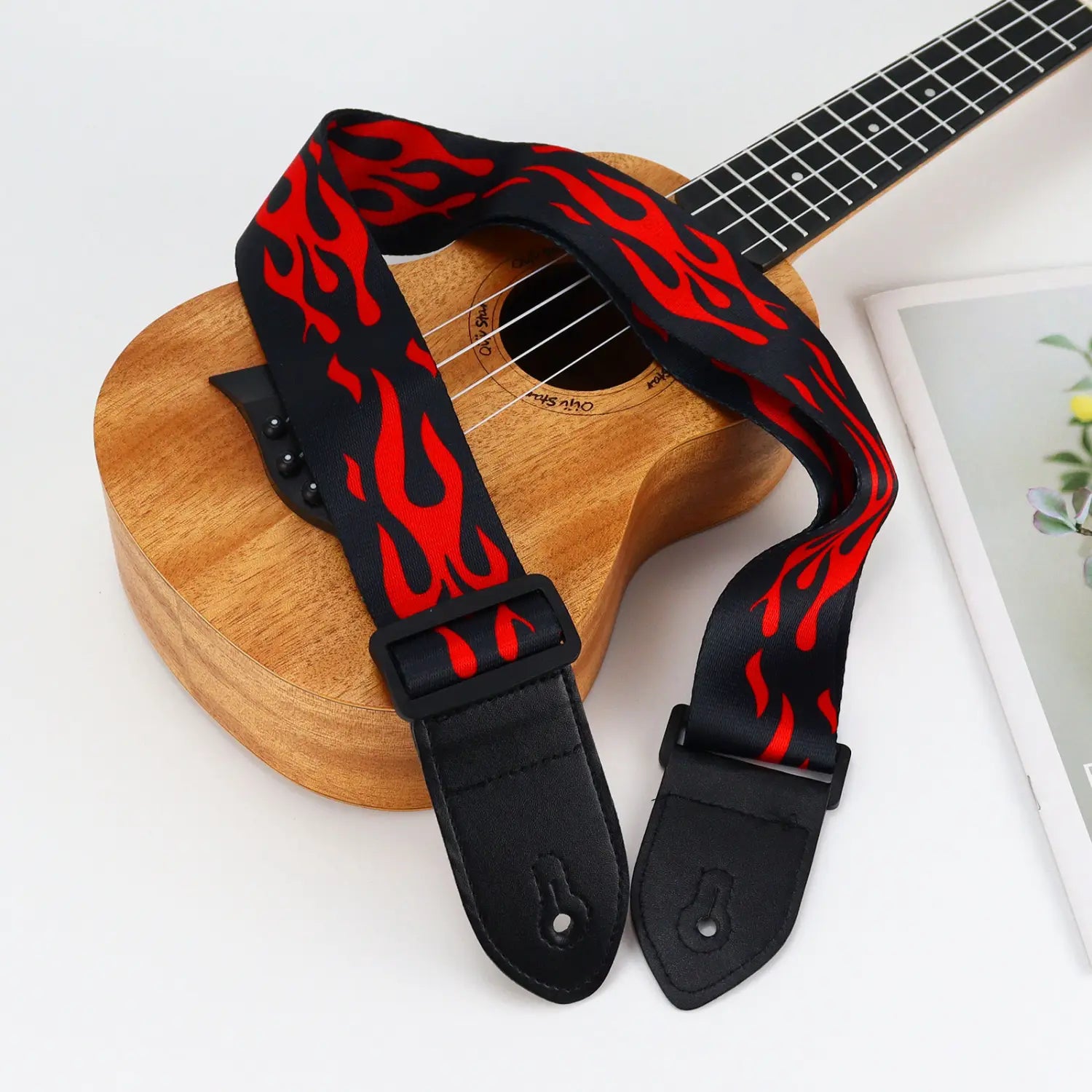 Premium Woodgrain Leather Guitar Strap - Fits Classical Electric & Bass Guitars - Adjustable Comfortable & Stylish