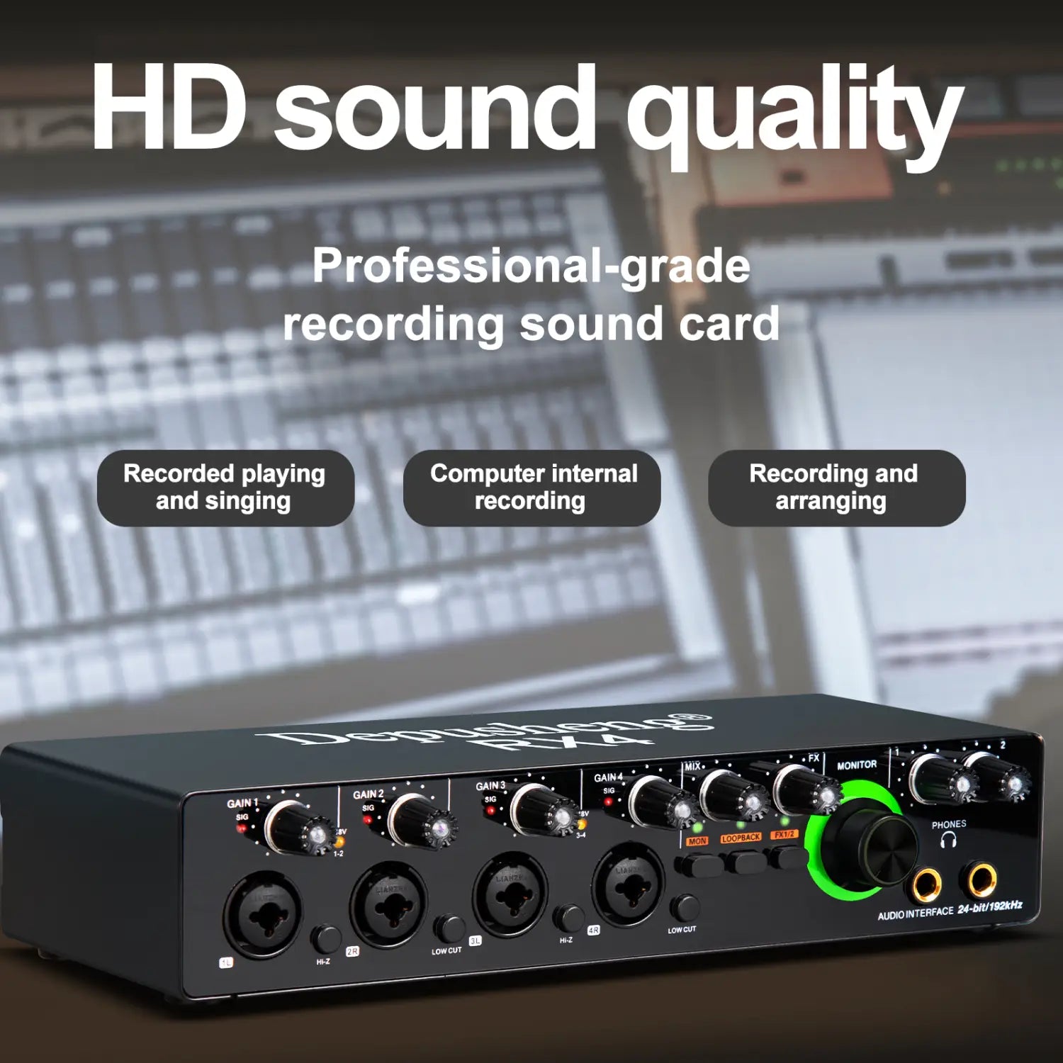 Newest 4 Channel Audio Sound Card 4 in 2 out Interface Audio For Podcast Recording Music Studio Instrument Live Singing