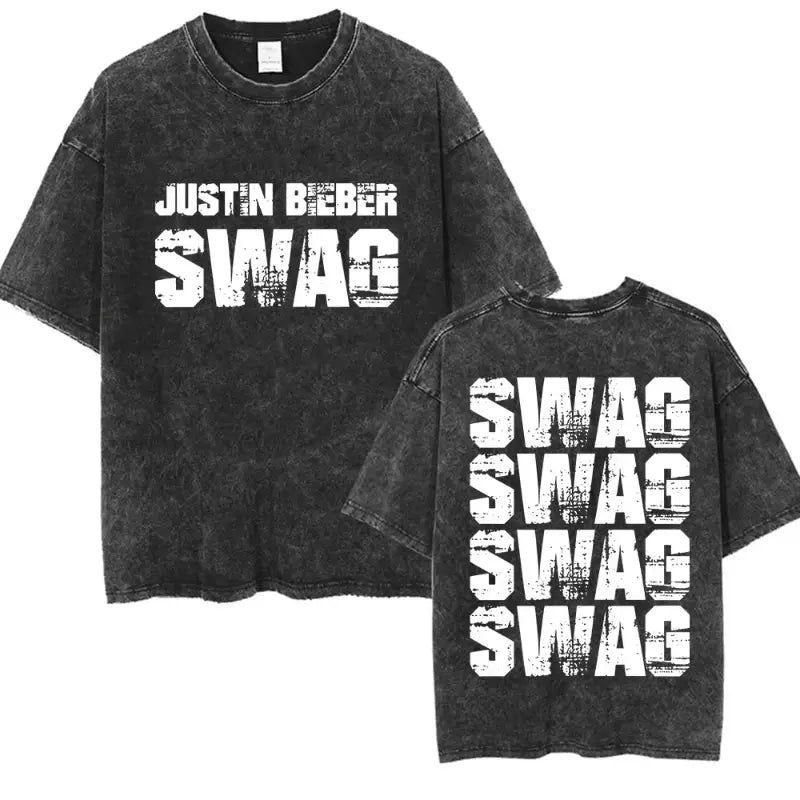 Rapper Justin Bieber SWAG Album 2025 Vintage Washed Graphic T-Shirt Woman’s Hip Hop Loose Fashion Short Sleeve Streetwear