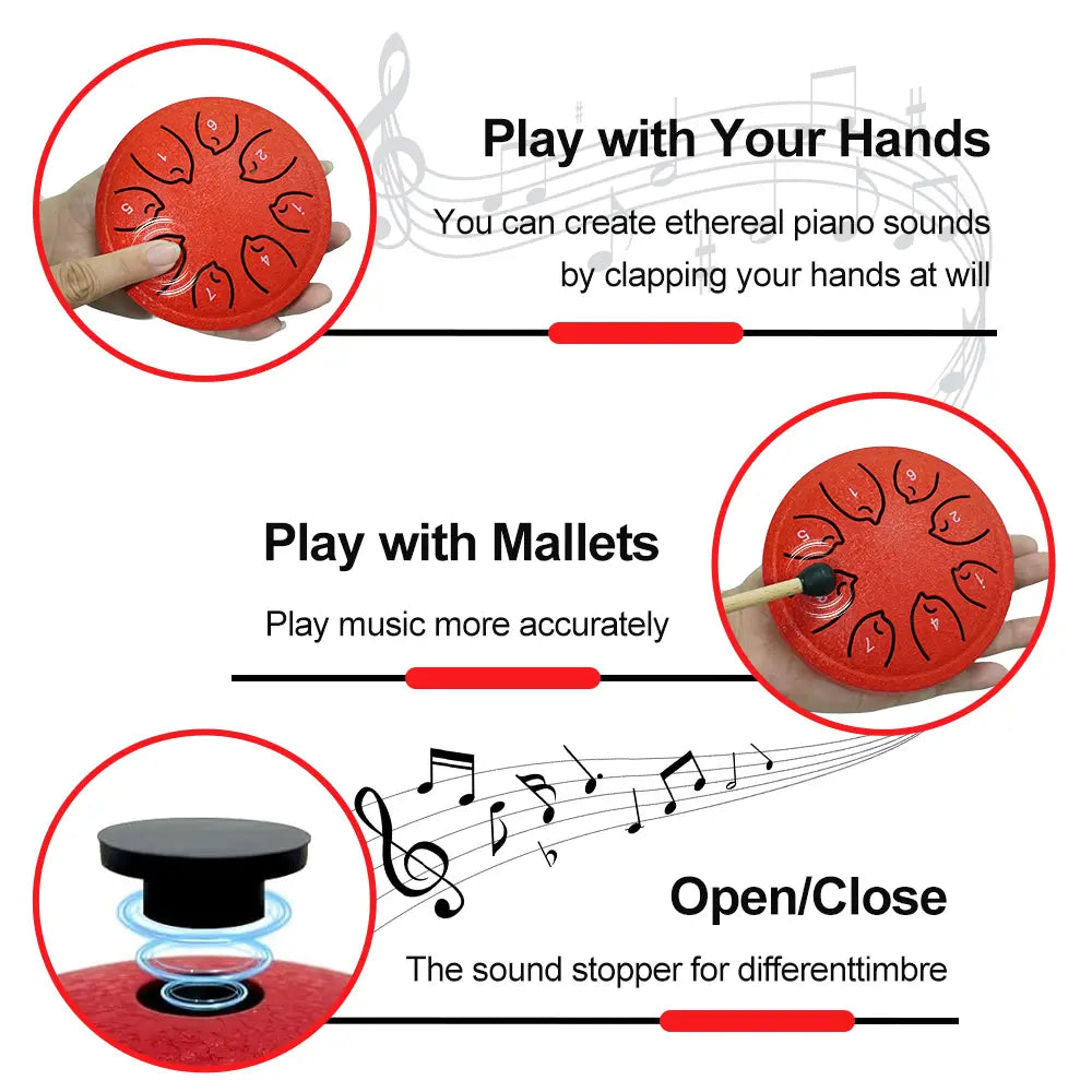 8 Notes Ethereal Drum Steel Tongue Drum Rain Chime Handpan 4.5 Inches Mini Musical Toy Instrument for Kids and Beginner
