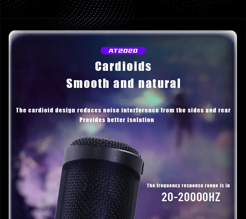 AT2020 Wired XLR Condenser Microphone Podcasting Desk Mic Stand Home Recording Studio For Singing Live Screaming
