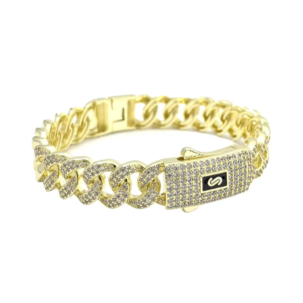 New hip hop Cuban bracelet Monaco hip hop bracelet 14K gold-plated copper unisex available for wholesale.