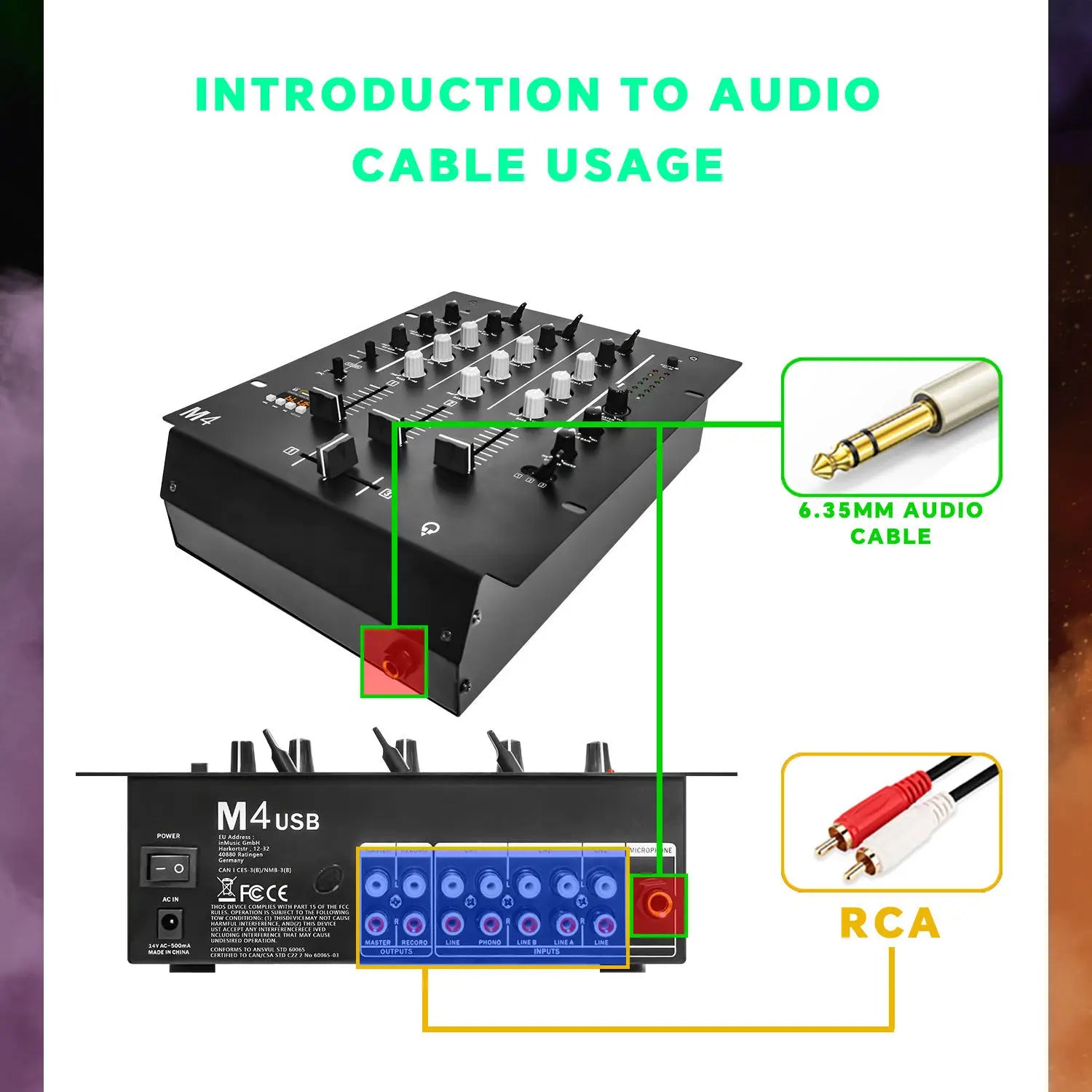 DM4 Professional 3-Channel DJ Mixer Console Metal Home Amplifier for Bar Party Concert Music Control Home