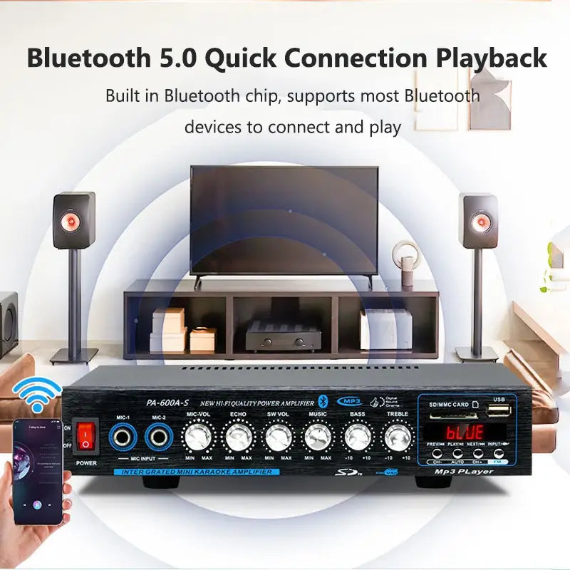High Power Professional Hifi Bluetooth Amplifier 4.1 Channel Surround Sound FM USB Remote Control 800W Home Car Amplifier Stereo