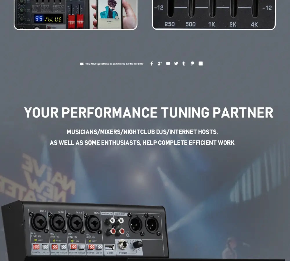 Professional DJ Party High Quality Music Recording Singing 6 Channel Audio Mixer Console