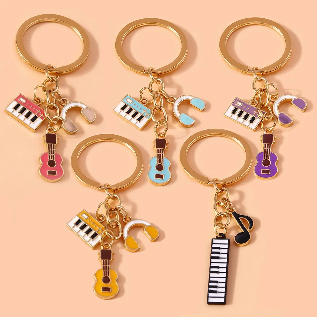 Aihua Enamel Musical Instrument Keychains Piano Violin Earphone Music Notes Keyrings For Women Girls DIY Handbag Pendant