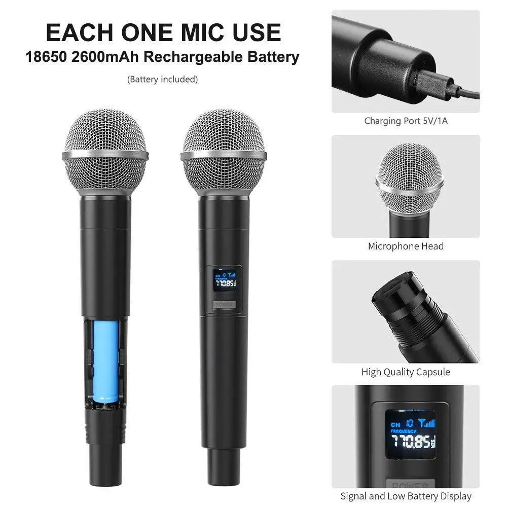 Wireless Microphone Dynamic Handheld Microphones Karaoke Microphone Mic with Rechargeable Receiver for Wedding Party Church Club