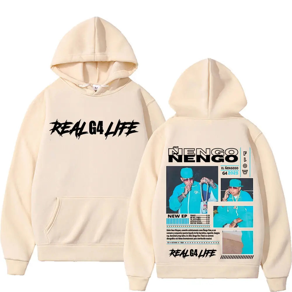 Rapper Nengo Flow Real G4 Life Album Tour 2025 Hoodie Men Clothing Hip Hop Long Sleeve Autumn Unisex Fashion Casual Sweatshirts