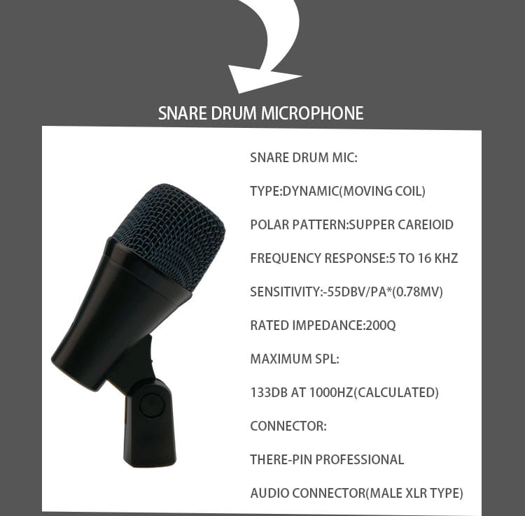 Professional Musical Instruments Drum Set Wired Microphone Mic Kit with Standard Mounting Accessories