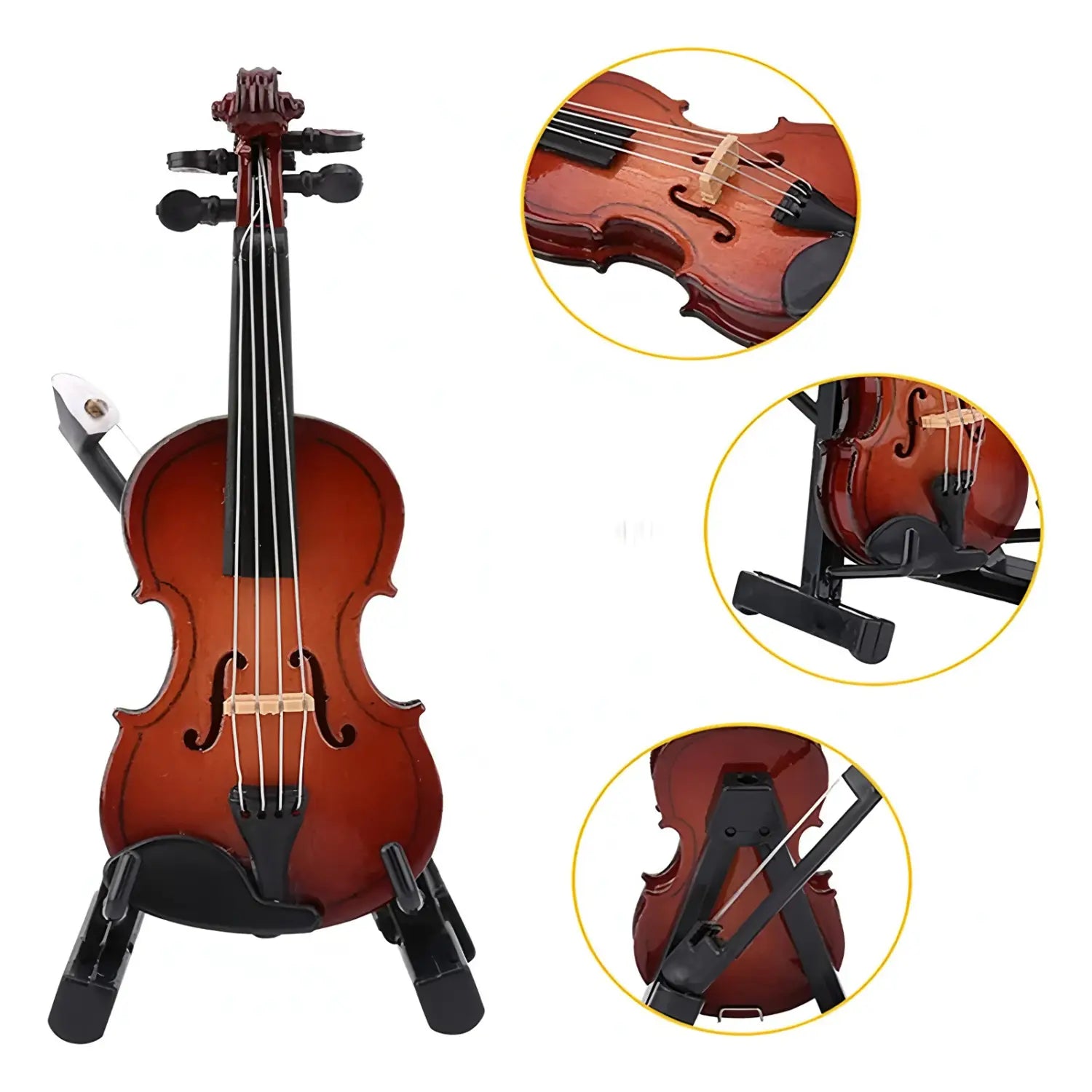 Mini Violin Model with Stand Basswood Wooden Musical Instrument Home Decor for Musicians Music Lovers Display Decoration