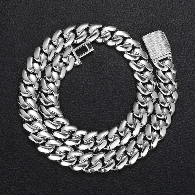 12-20mm wide Hip Hop Bling Iced Out Round Cuban Miami Link Chain Necklaces for Men Rapper Jewelry Gold Silver Color