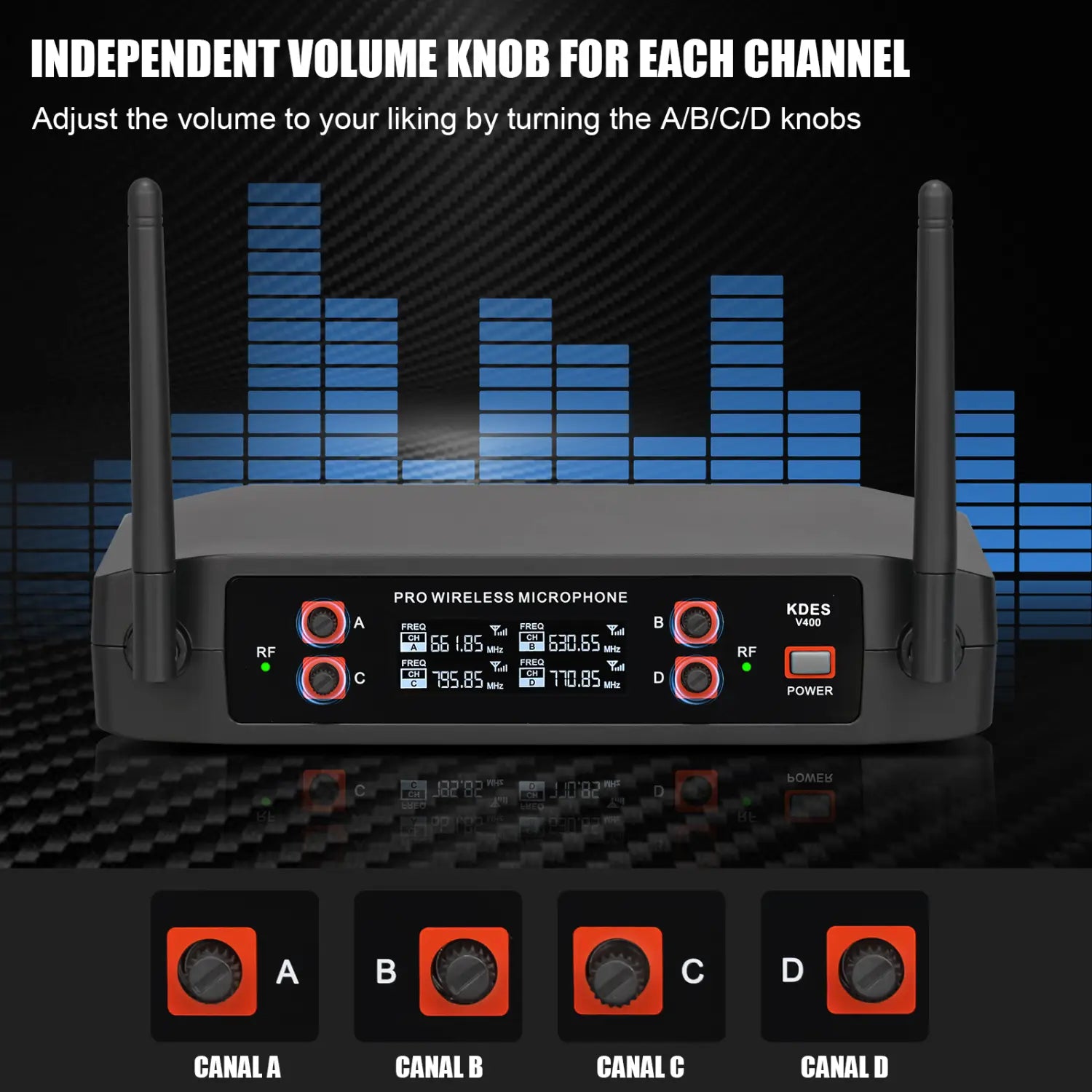 KDES V400 Wireless Microphone Handheld 4 Channel UHF Fixed Frequency Dynamic Microphone For Karaoke Wedding Party Band Church